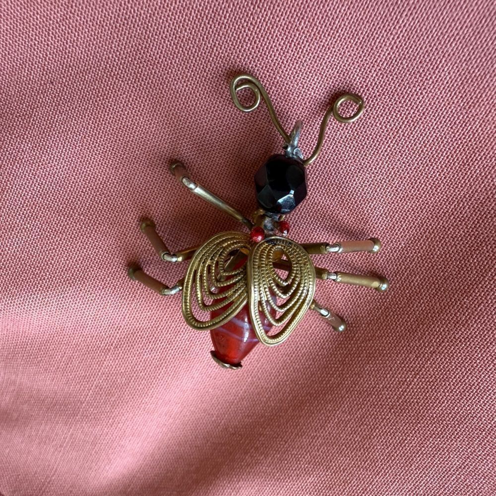 Antique 1920s Hand Crafted Folk Art Bug Brooch